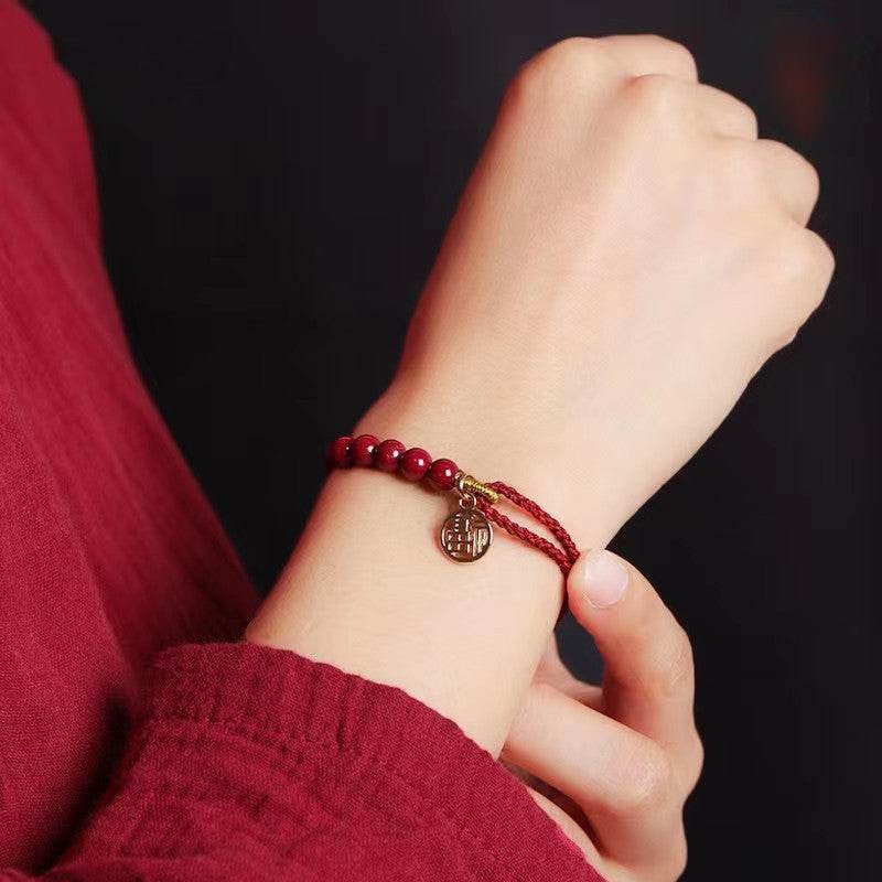 handmade red string bracelet: cinnabar silver fu bead - star8s - star8s
