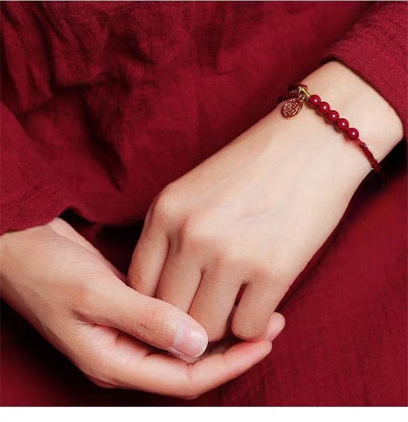 handmade red string bracelet: cinnabar silver fu bead - star8s - star8s
