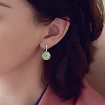 Hetian Jade Earrings - Ice Green Silver Graceful for Women - STAR8S