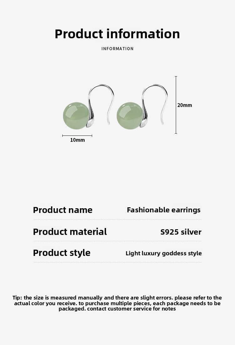 Hetian Jade Earrings - Ice Green Silver Graceful for Women - STAR8S