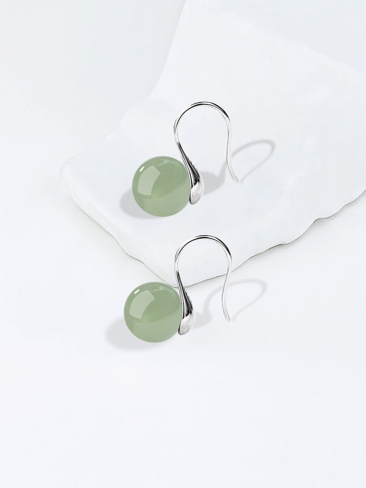 Hetian Jade Earrings - Ice Green Silver Graceful for Women - STAR8S