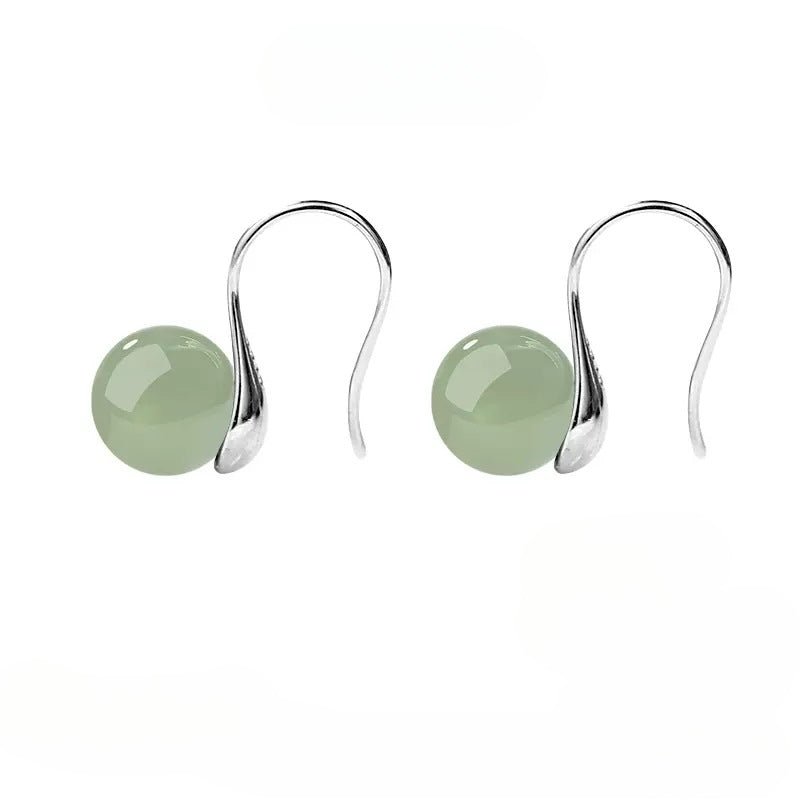 Hetian Jade Earrings - Ice Green Silver Graceful for Women - STAR8S