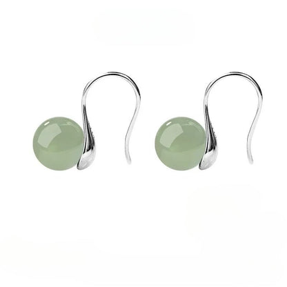 Hetian Jade Earrings - Ice Green Silver Graceful for Women - STAR8S