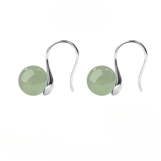 Hetian Jade Earrings - Ice Green Silver Graceful for Women - STAR8S