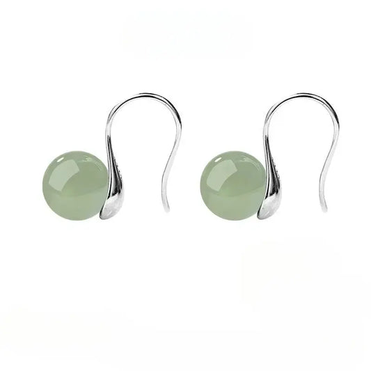 Hetian Jade Earrings - Ice Green Silver Graceful for Women - STAR8S