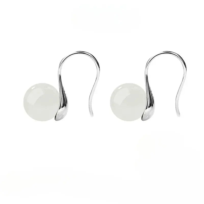 Hetian Jade Earrings - Ice Green Silver Graceful for Women - STAR8S