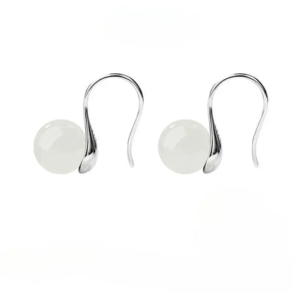 Hetian Jade Earrings - Ice Green Silver Graceful for Women - STAR8S