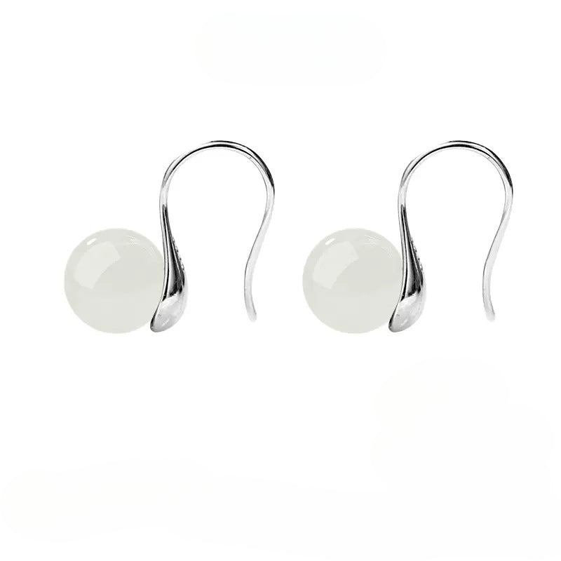 Hetian Jade Earrings - Ice Green Silver Graceful for Women - STAR8S