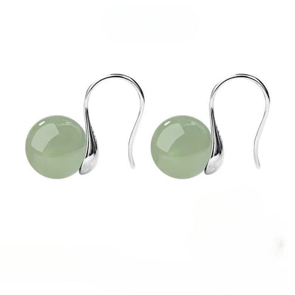 Hetian Jade Earrings - Ice Green Silver Graceful for Women - STAR8S