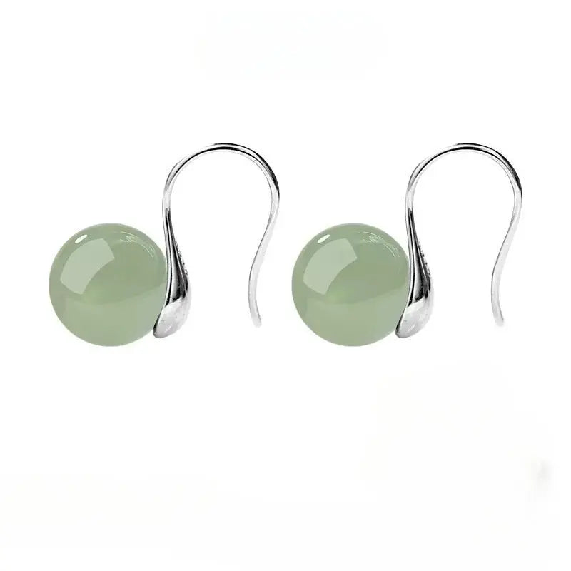Hetian Jade Earrings - Ice Green Silver Graceful for Women - STAR8S