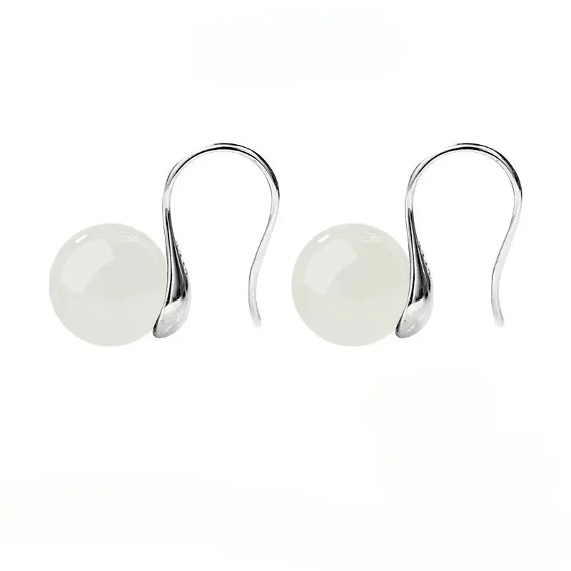 Hetian Jade Earrings - Ice Green Silver Graceful for Women - STAR8S