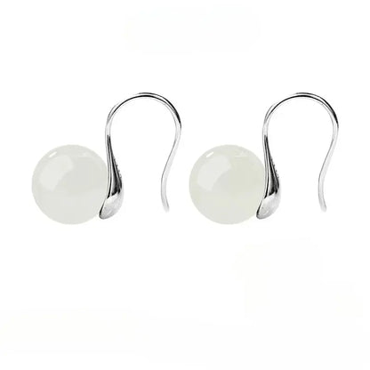 Hetian Jade Earrings - Ice Green Silver Graceful for Women - STAR8S