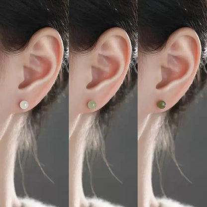 Hetian Jade Stud Earrings - 925 Silver Ball for Elegant Women | STAR8S