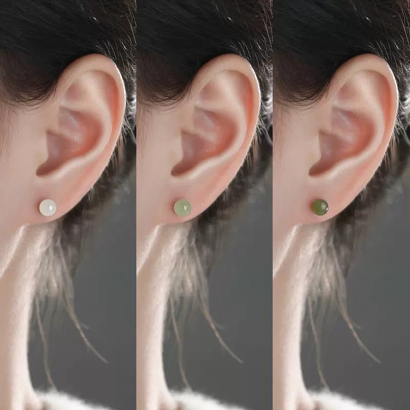 hetian jade stud earrings - 925 silver ball for elegant women | star8s