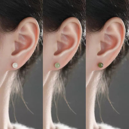Hetian Jade Stud Earrings - 925 Silver Ball for Elegant Women | STAR8S