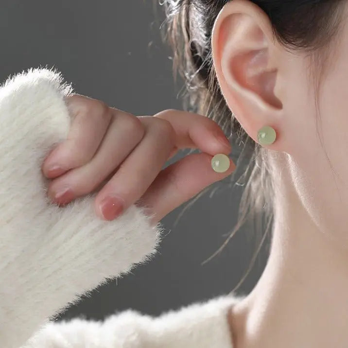 hetian jade stud earrings - 925 silver ball for elegant women | star8s