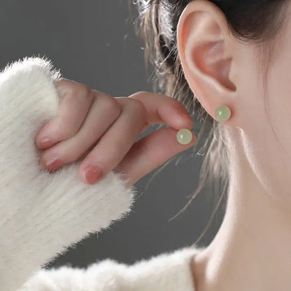 Hetian Jade Stud Earrings - 925 Silver Ball for Elegant Women | STAR8S