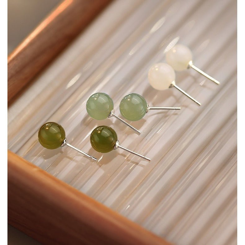 hetian jade stud earrings - 925 silver ball for elegant women | star8s
