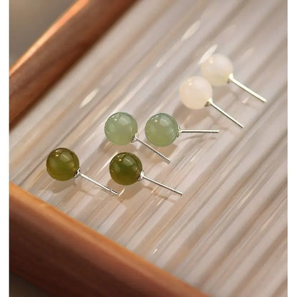 Hetian Jade Stud Earrings - 925 Silver Ball for Elegant Women | STAR8S