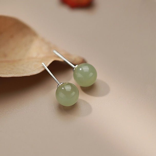 hetian jade stud earrings - 925 silver ball for elegant women | star8s