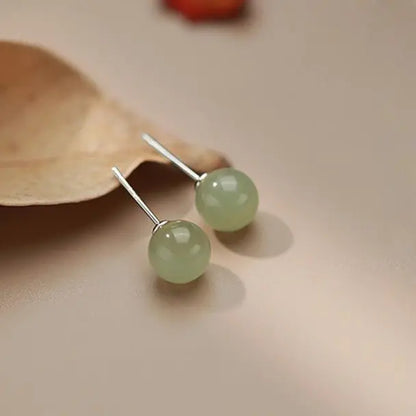 Hetian Jade Stud Earrings - 925 Silver Ball for Elegant Women | STAR8S