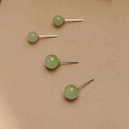 Hetian Jade Stud Earrings - 925 Silver Ball for Elegant Women | STAR8S