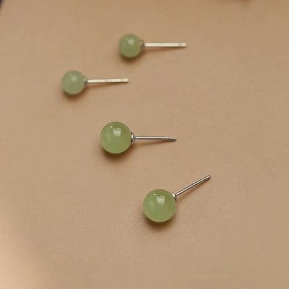 Hetian Jade Stud Earrings - 925 Silver Ball for Elegant Women | STAR8S