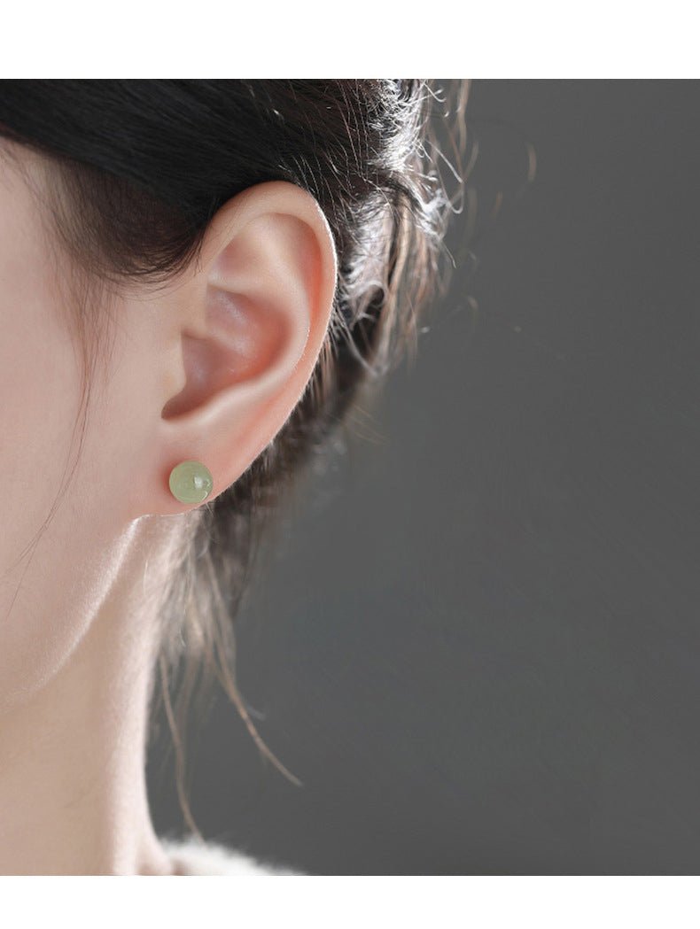 hetian jade stud earrings - 925 silver ball for elegant women | star8s