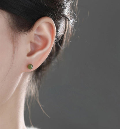 Hetian Jade Stud Earrings - 925 Silver Ball for Elegant Women | STAR8S