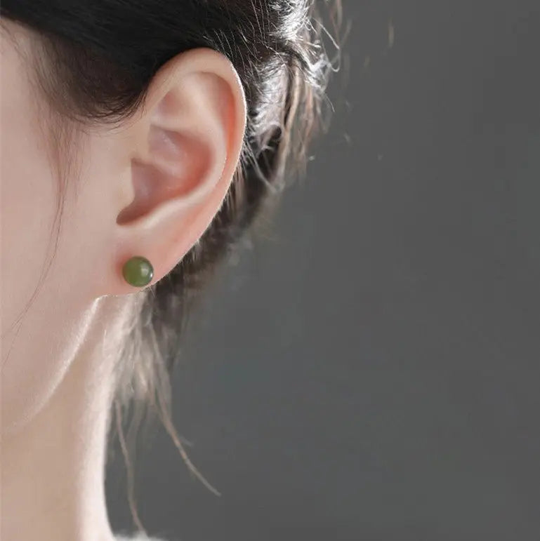 Hetian Jade Stud Earrings - 925 Silver Ball for Elegant Women | STAR8S