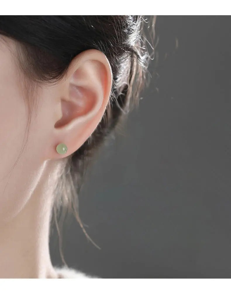 Hetian Jade Stud Earrings - 925 Silver Ball for Elegant Women | STAR8S