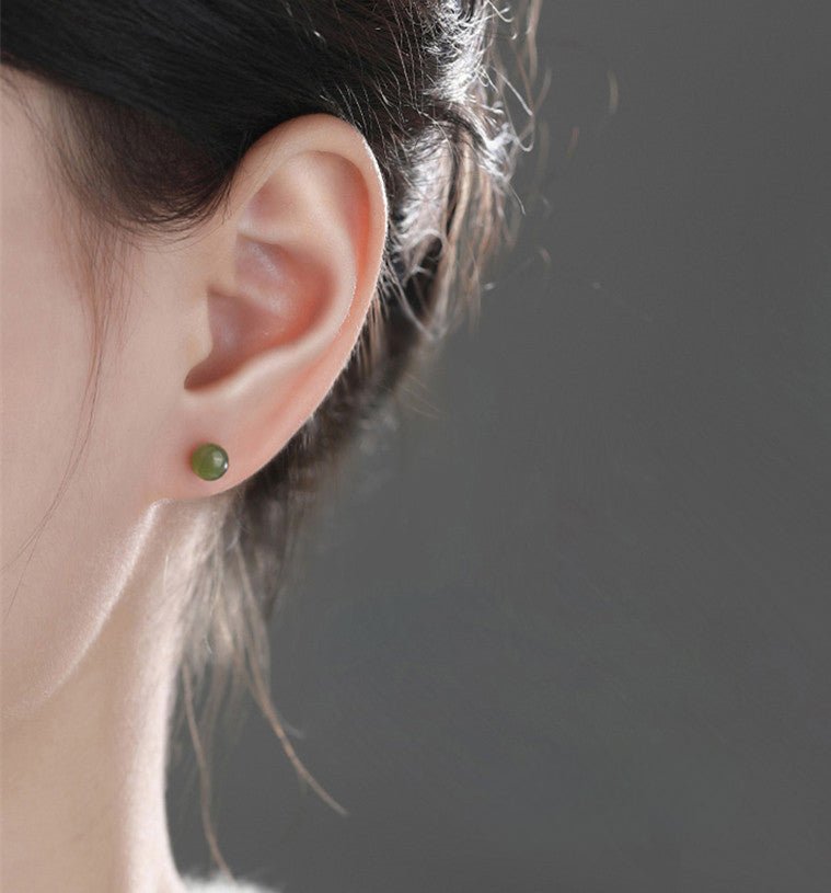 hetian jade stud earrings - 925 silver ball for elegant women | star8s