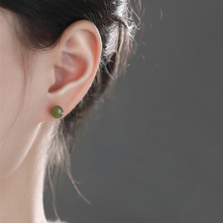 Hetian Jade Stud Earrings - 925 Silver Ball for Elegant Women | STAR8S