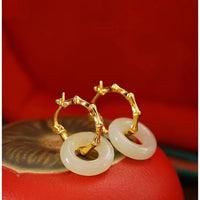 Safeness Hoop Earrings - Bamboo Inspired Gold Plated Jade