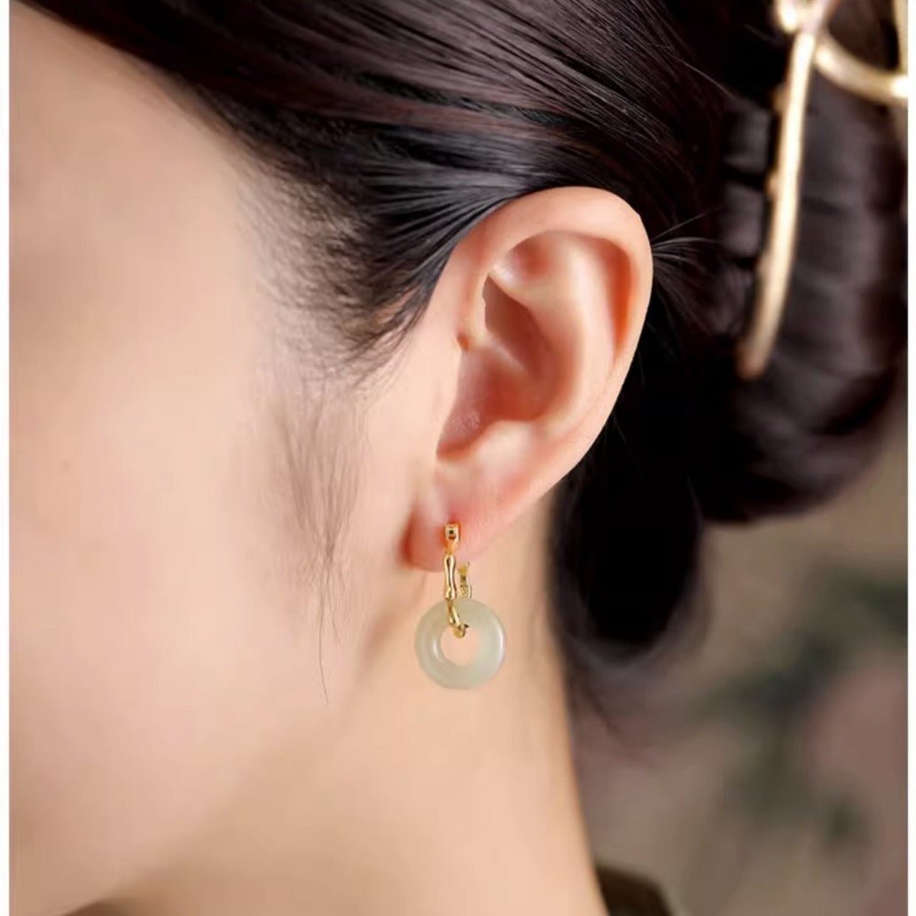 hetian safeness hoop earrings - bamboo inspired gold plated jade | star8s