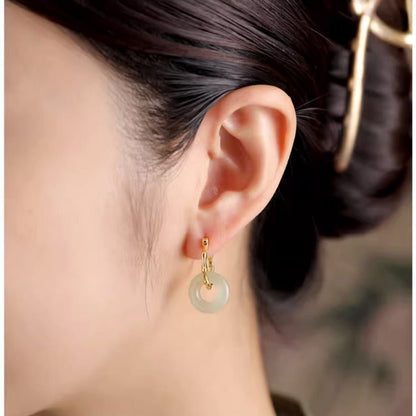 Hetian Safeness Hoop Earrings - Bamboo Inspired Gold Plated Jade | STAR8S