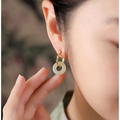 Hetian Safeness Hoop Earrings - Bamboo Inspired Gold Plated Jade | STAR8S