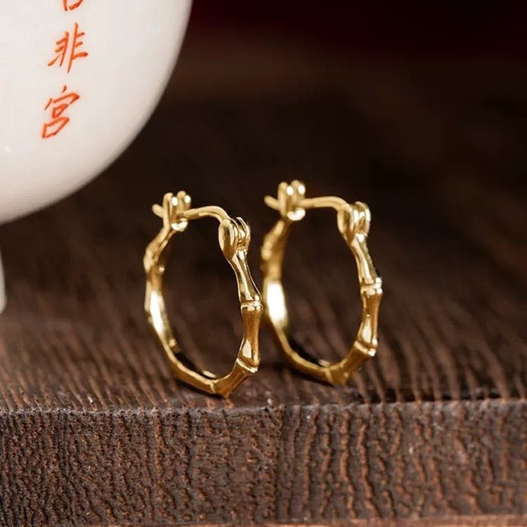 hetian safeness hoop earrings - bamboo inspired gold plated jade | star8s