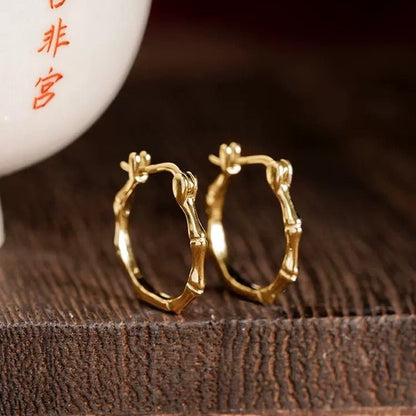 Hetian Safeness Hoop Earrings - Bamboo Inspired Gold Plated Jade | STAR8S