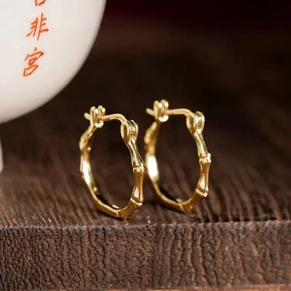 Hetian Safeness Hoop Earrings - Bamboo Inspired Gold Plated Jade | STAR8S
