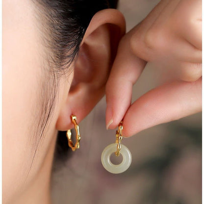 Hetian Safeness Hoop Earrings - Bamboo Inspired Gold Plated Jade | STAR8S