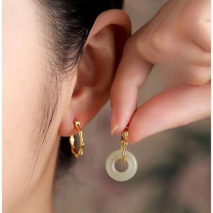 Hetian Safeness Hoop Earrings - Bamboo Inspired Gold Plated Jade | STAR8S