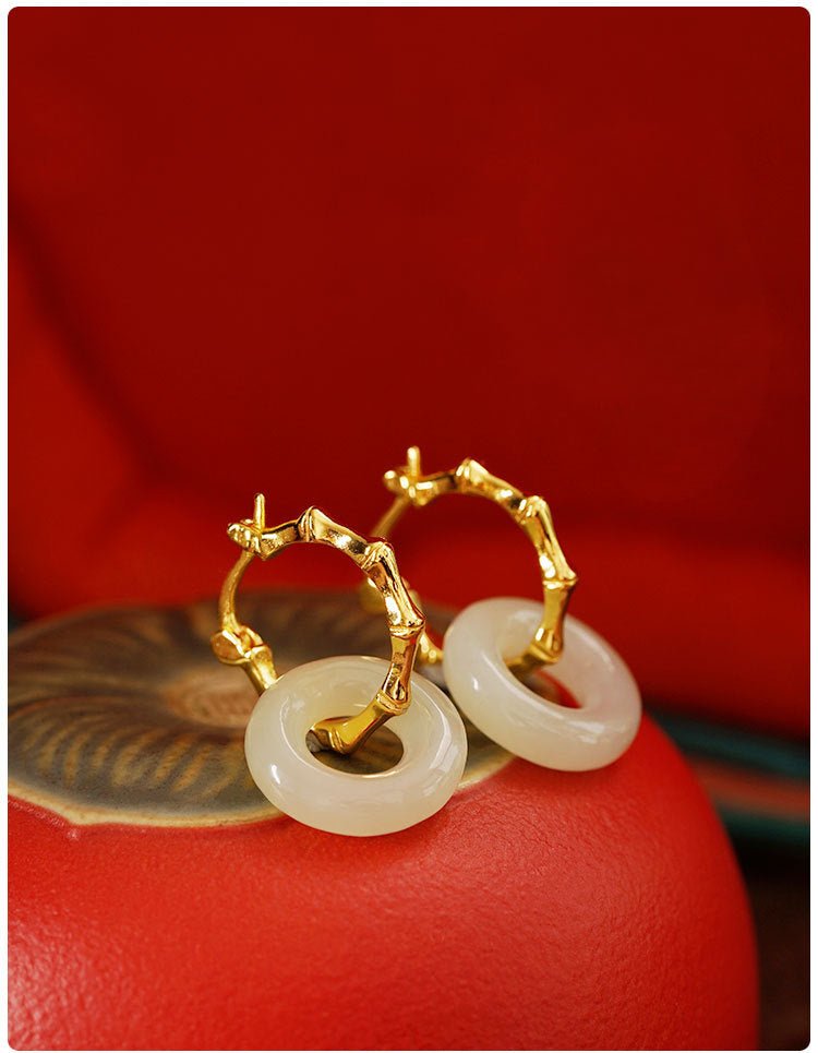 Hetian Safeness Hoop Earrings - Bamboo Inspired Gold Plated Jade | STAR8S