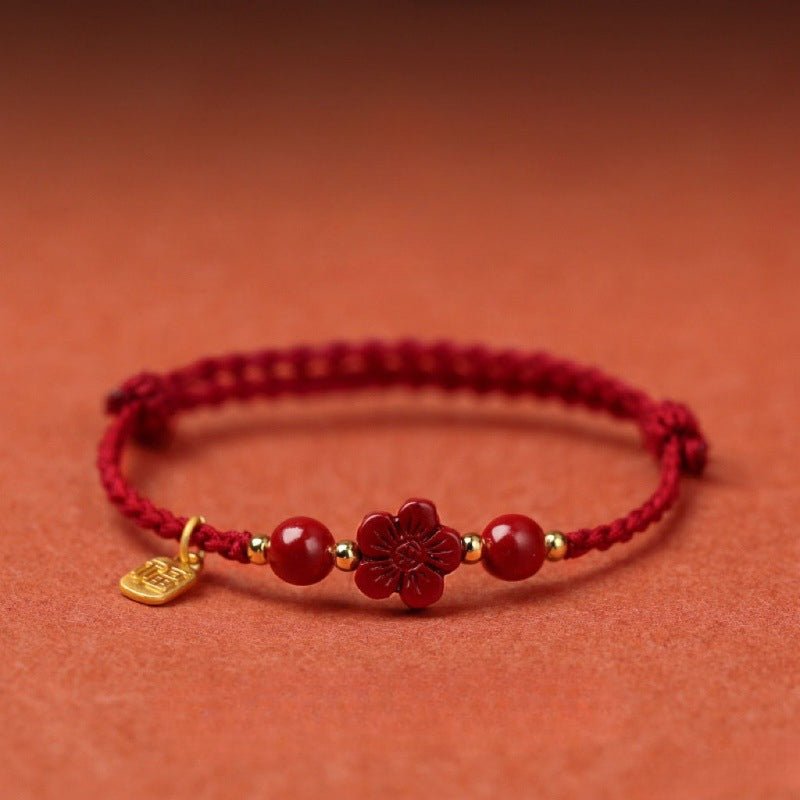 High - Purity Cinnabar Red String Adjustable Bracelet – Natural Cinnabar Flower | Purple Gold Sand - STAR8S
