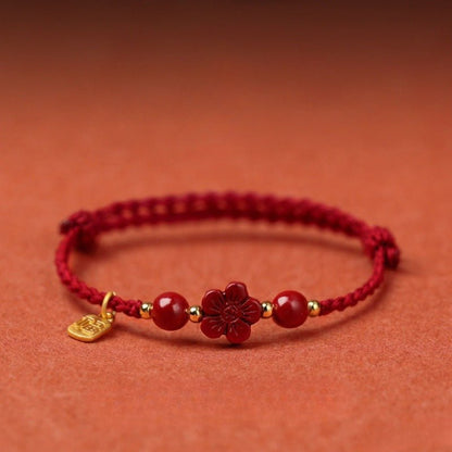 High - Purity Cinnabar Red String Adjustable Bracelet – Natural Cinnabar Flower | Purple Gold Sand - STAR8S