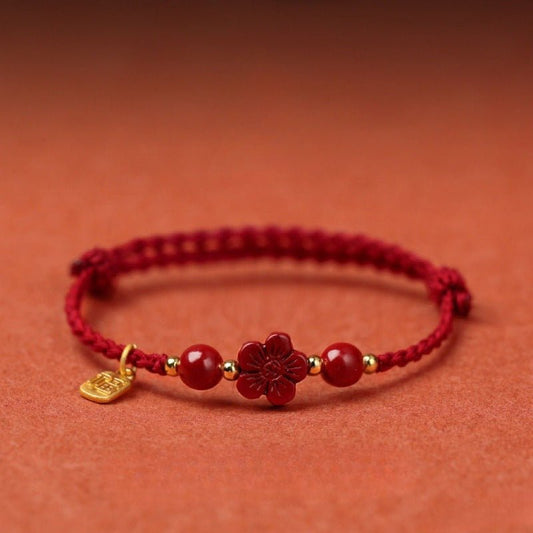 High - Purity Cinnabar Red String Adjustable Bracelet – Natural Cinnabar Flower | Purple Gold Sand - STAR8S