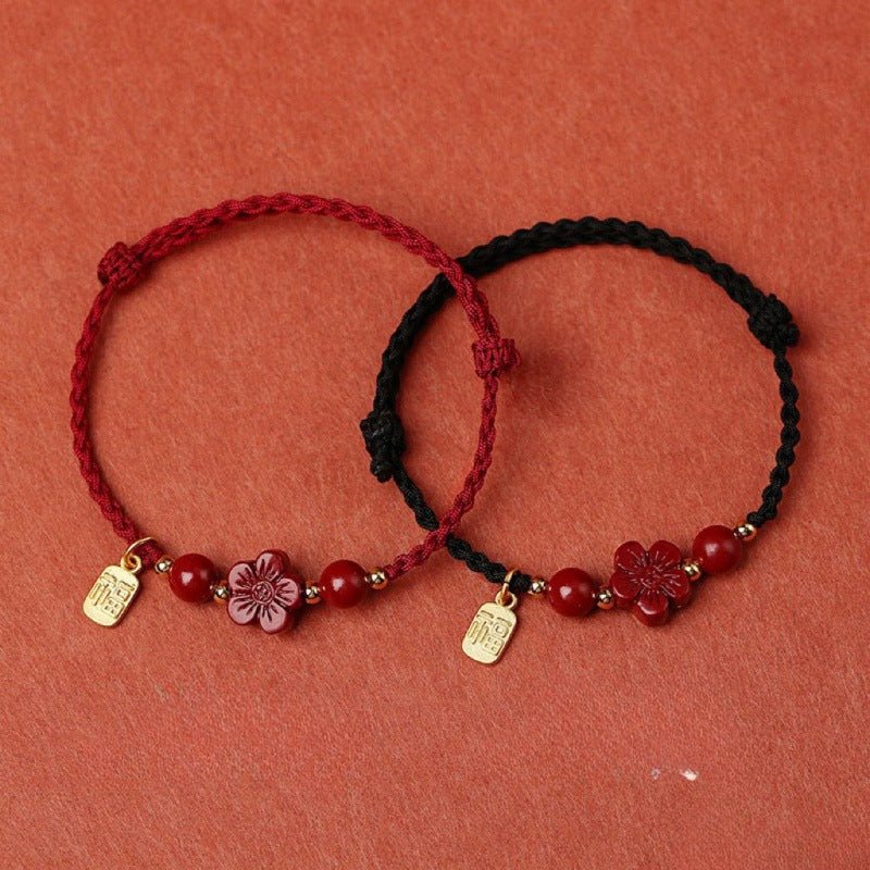 High - Purity Cinnabar Red String Adjustable Bracelet – Natural Cinnabar Flower | Purple Gold Sand - STAR8S