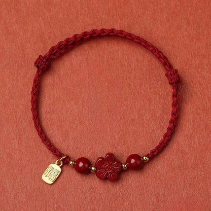 High - Purity Cinnabar Red String Adjustable Bracelet – Natural Cinnabar Flower | Purple Gold Sand - STAR8S