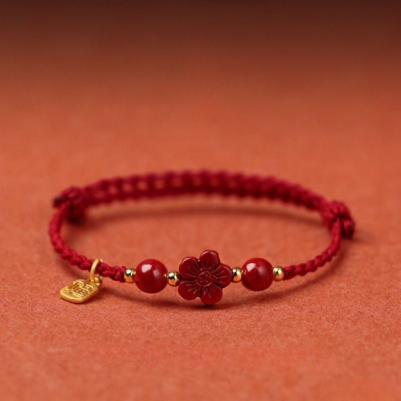 high - purity cinnabar red string adjustable bracelet – natural cinnabar flower | purple gold sand - star8s