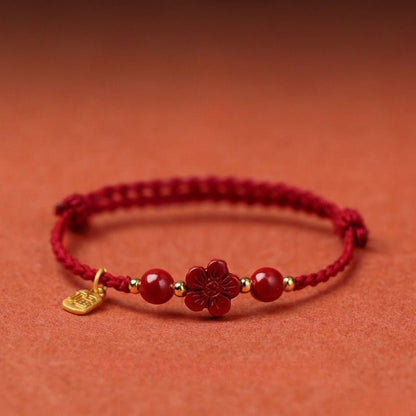 High - Purity Cinnabar Red String Adjustable Bracelet – Natural Cinnabar Flower | Purple Gold Sand - STAR8S